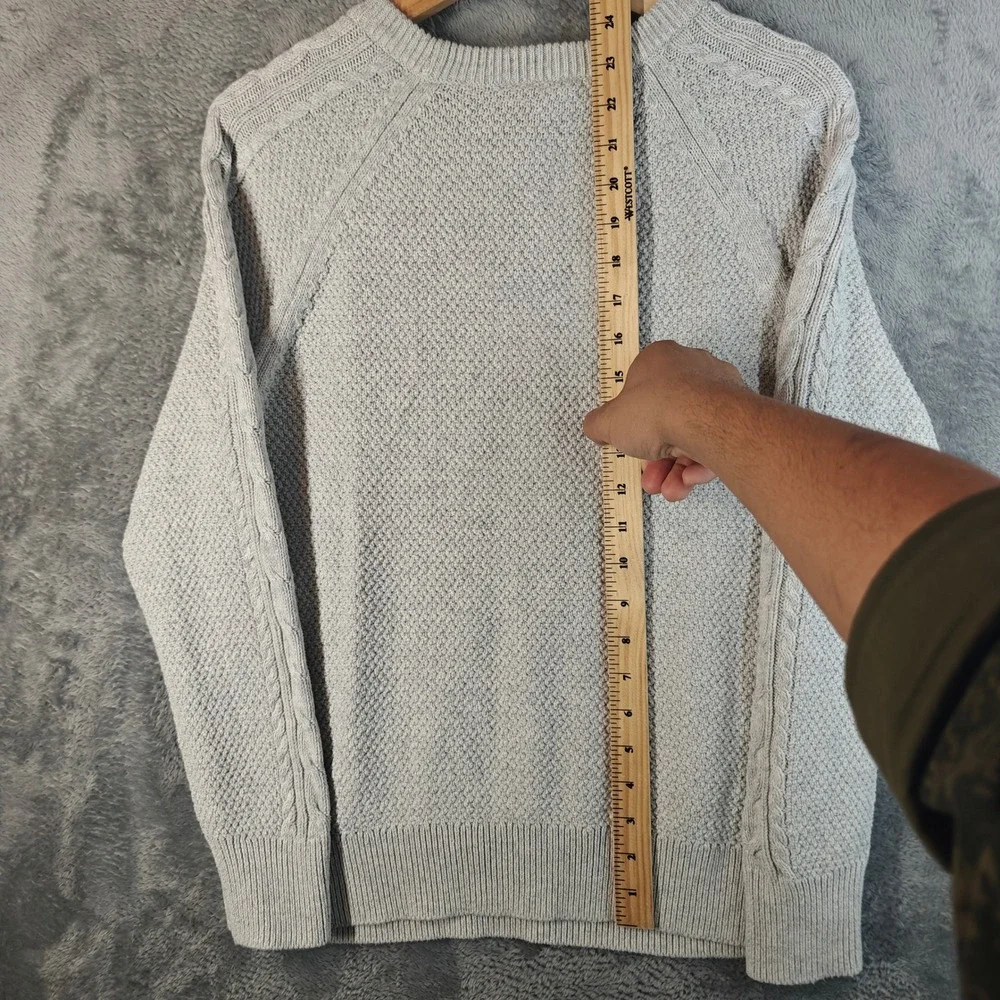 Gap Cable Knit Sweater Mens Large Light Heather Grey Chunky Cotton Crewneck